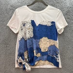 So Nice T-Shirt Women's 36 (XS) Map Design Front Tie Casual Fun